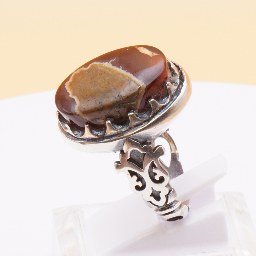 925 Silber Herrenring mit Jemen Achat - Aqeeq Yamani Handarbeit