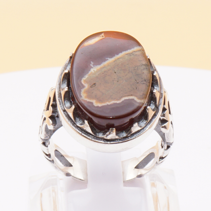 925 Silber Herrenring mit Jemen Achat - Aqeeq Yamani Handarbeit