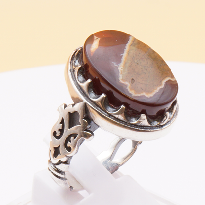925 Silber Herrenring mit Jemen Achat - Aqeeq Yamani Handarbeit