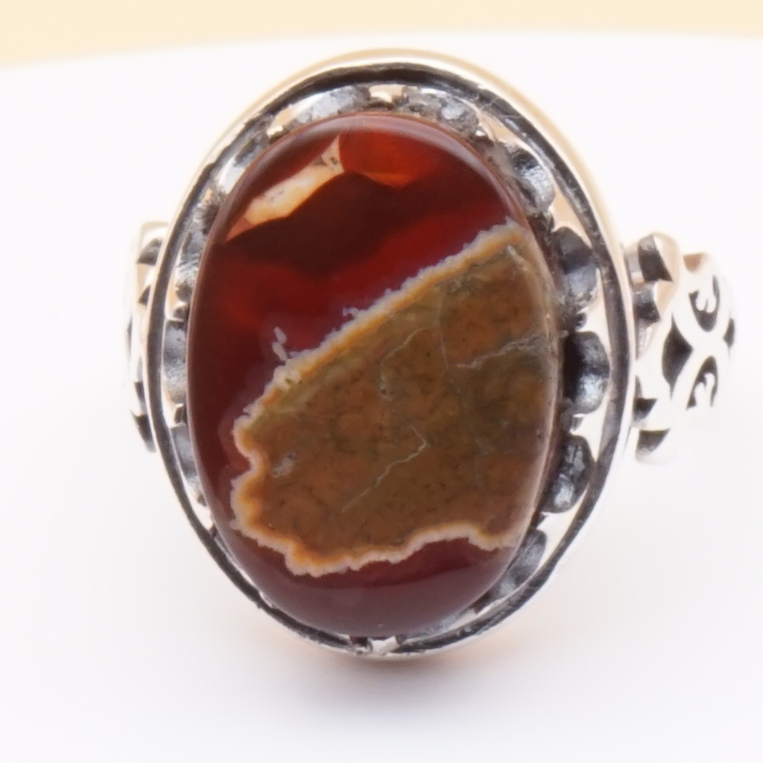 925 Silber Herrenring mit Jemen Achat - Aqeeq Yamani Handarbeit