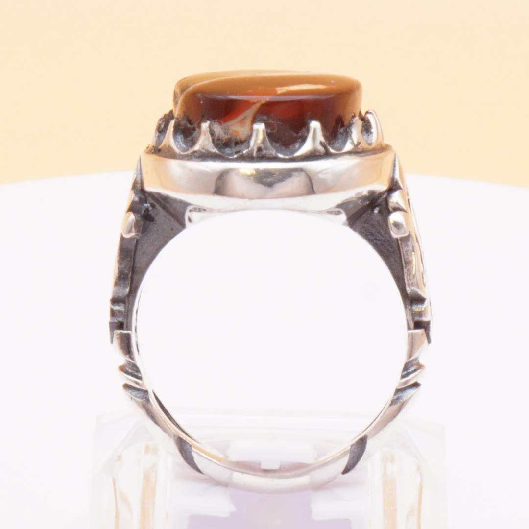 925 Silber Herrenring mit Jemen Achat - Aqeeq Yamani Handarbeit