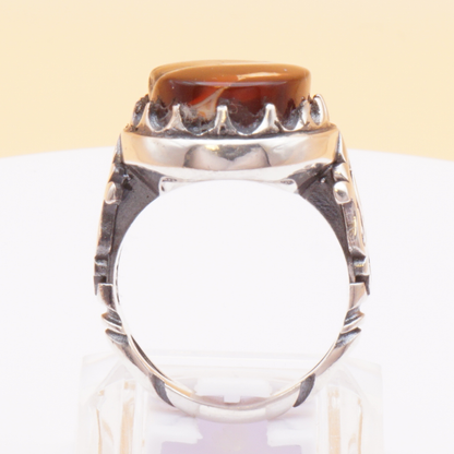 925 Silber Herrenring mit Jemen Achat - Aqeeq Yamani Handarbeit