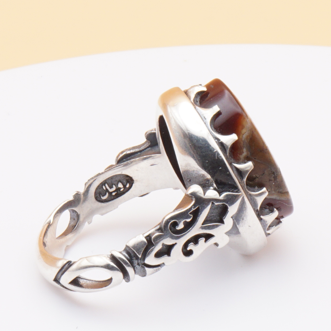 925 Silber Herrenring mit Jemen Achat - Aqeeq Yamani Handarbeit