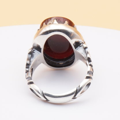925 Silber Herrenring mit Jemen Achat - Aqeeq Yamani Handarbeit