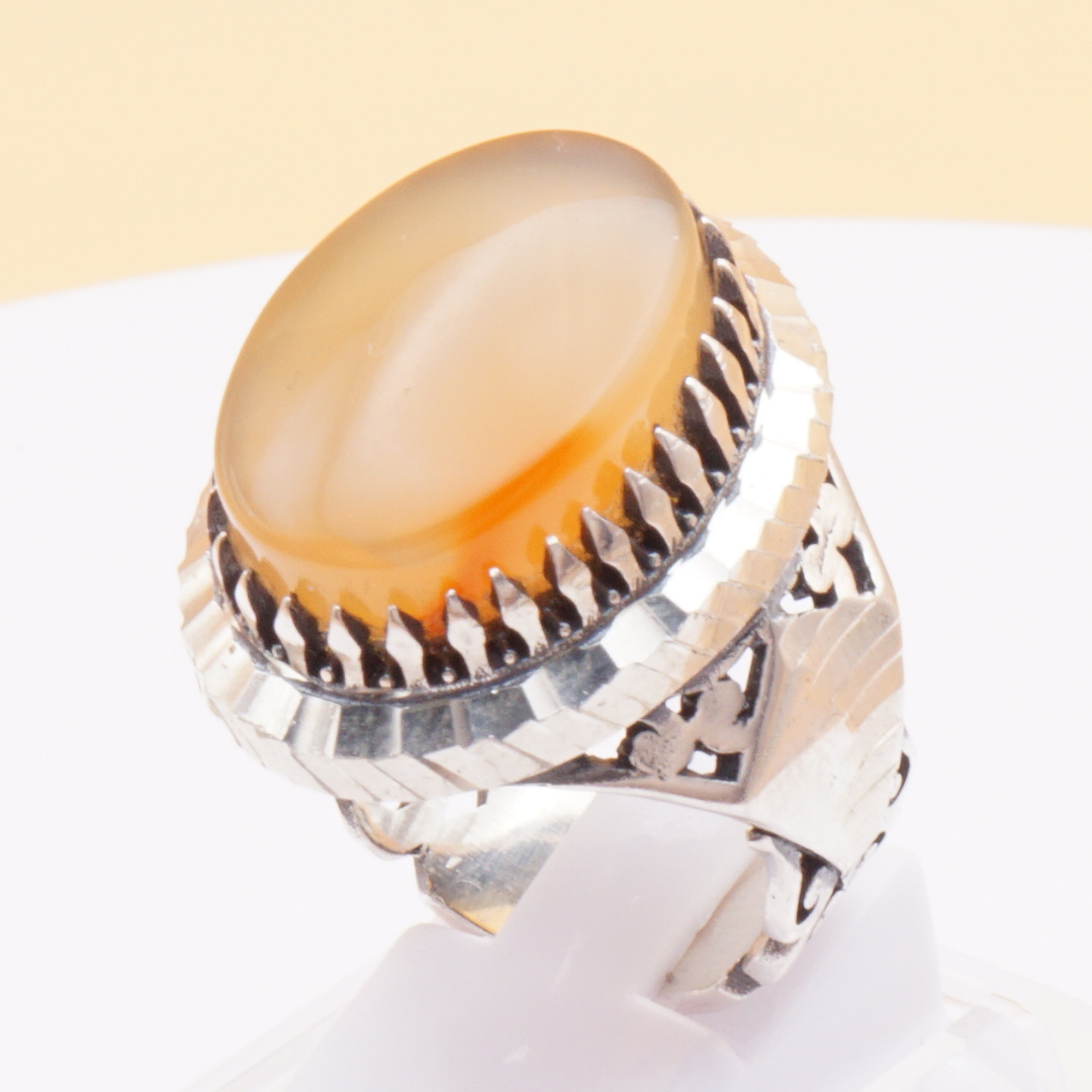 925 Silber Herrenring mit Jemen Achat - Aqeeq Yamani Handarbeit