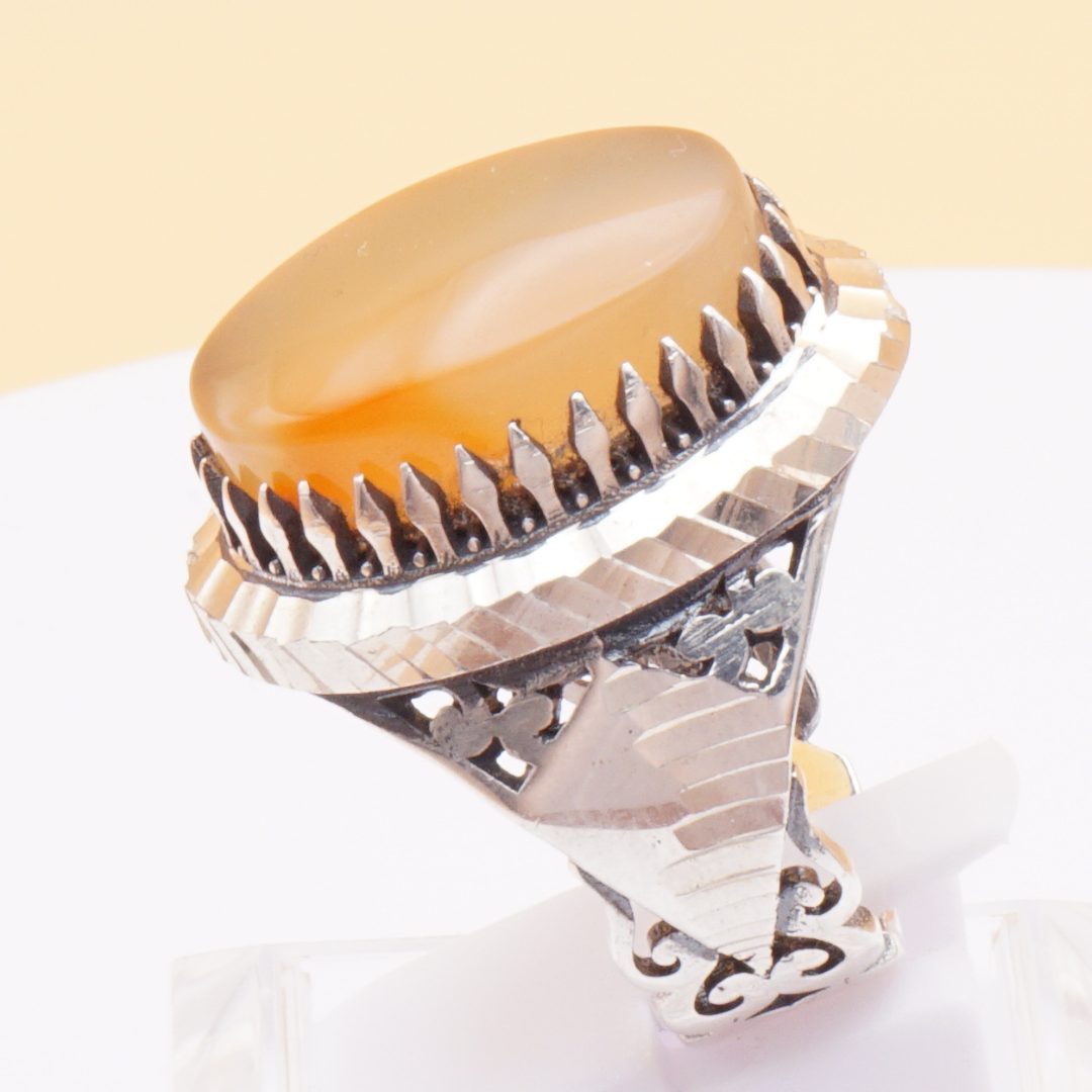925 Silber Herrenring mit Jemen Achat - Aqeeq Yamani Handarbeit