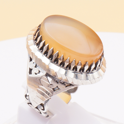 925 Silber Herrenring mit Jemen Achat - Aqeeq Yamani Handarbeit