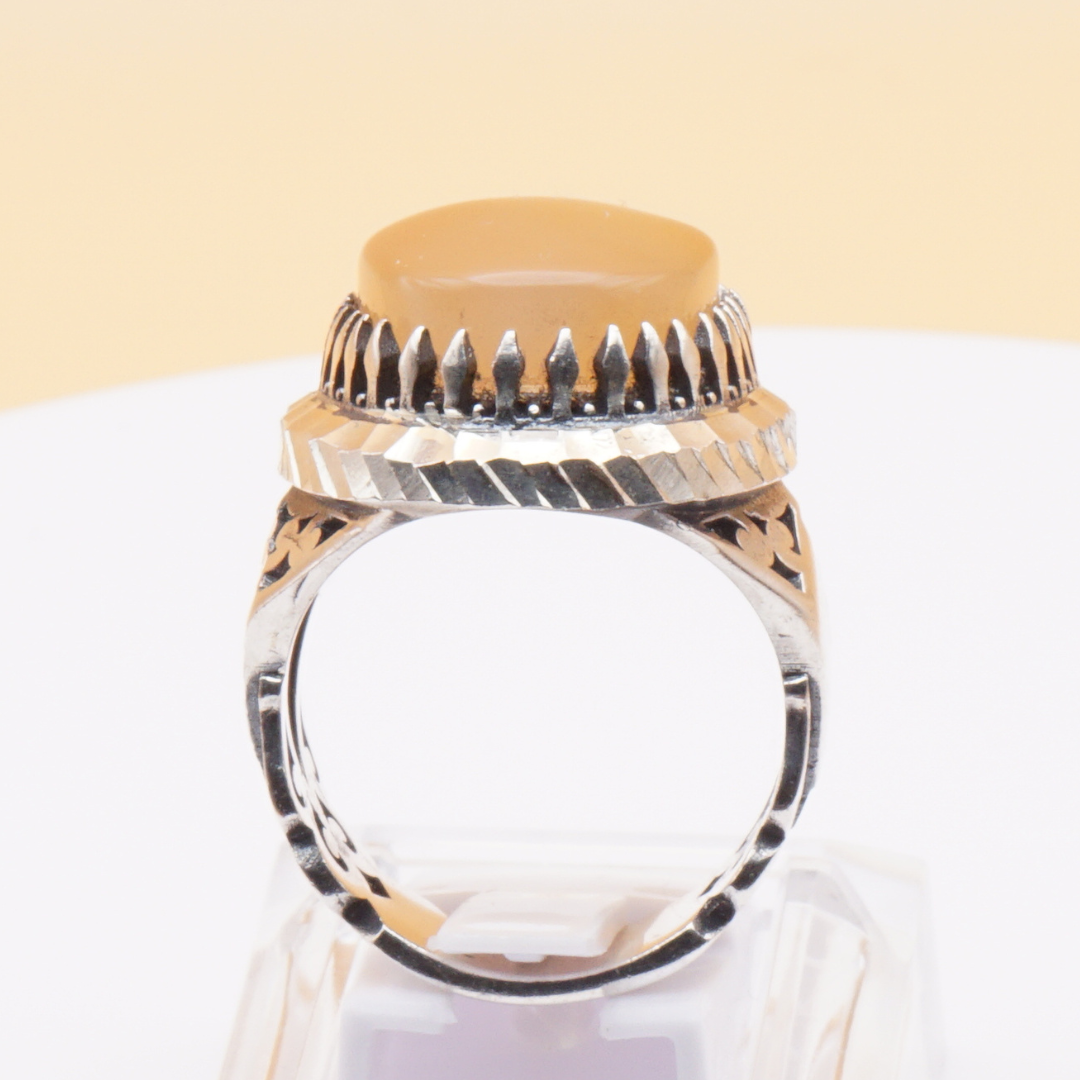 925 Silber Herrenring mit Jemen Achat - Aqeeq Yamani Handarbeit