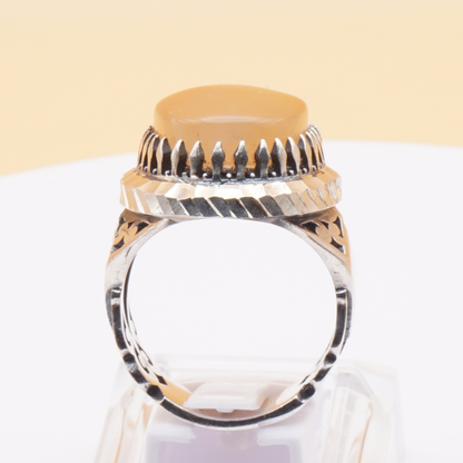 925 Silber Herrenring mit Jemen Achat - Aqeeq Yamani Handarbeit