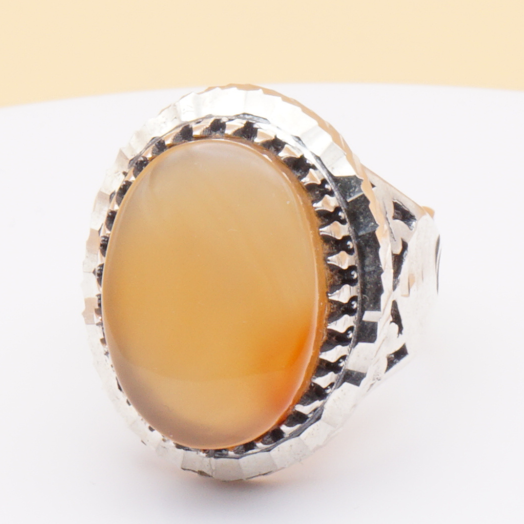 925 Silber Herrenring mit Jemen Achat - Aqeeq Yamani Handarbeit