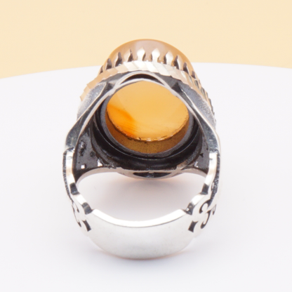 925 Silber Herrenring mit Jemen Achat - Aqeeq Yamani Handarbeit