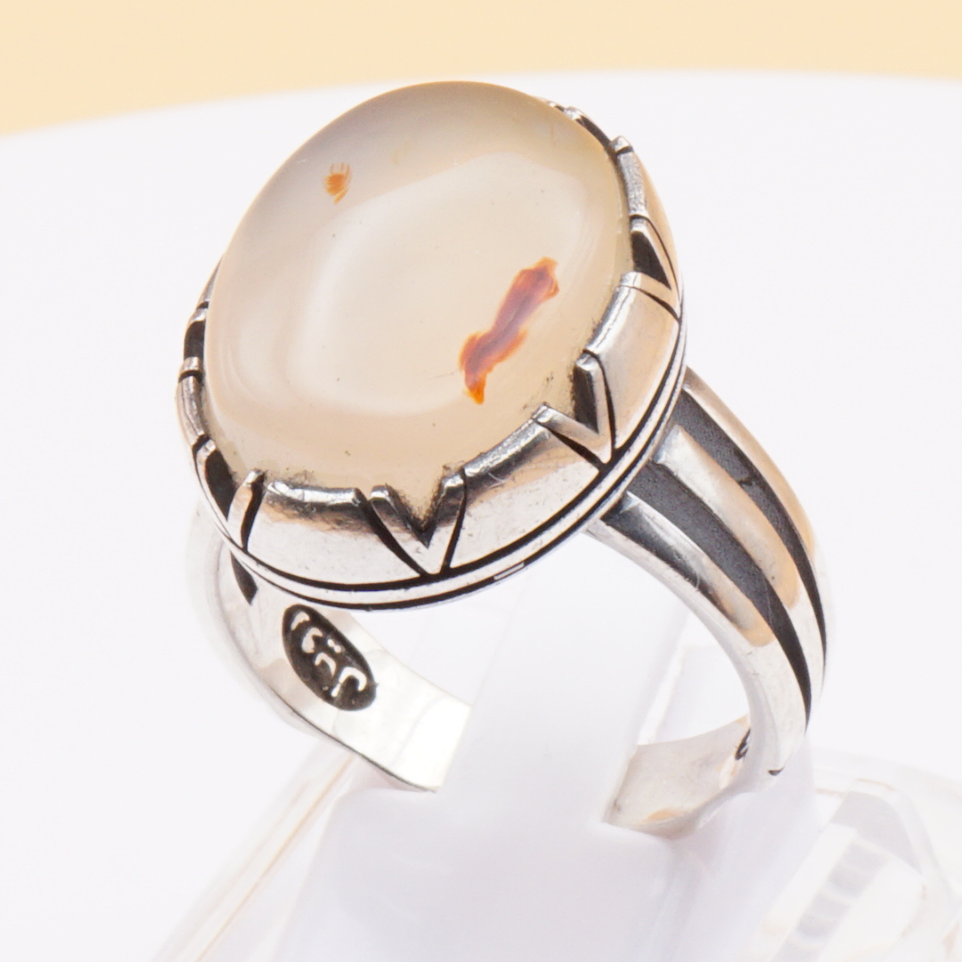 925 Silber Herrenring mit Jemen Achat - Aqeeq Yamani Handarbeit - Royal