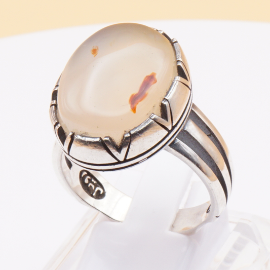 925 Silber Herrenring mit Jemen Achat - Aqeeq Yamani Handarbeit - Royal