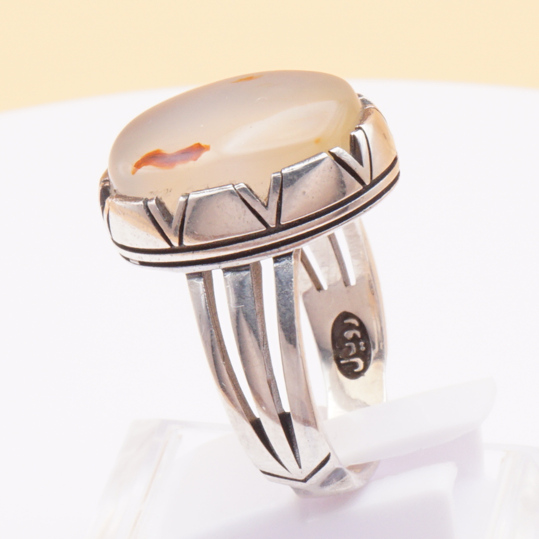 925 Silber Herrenring mit Jemen Achat - Aqeeq Yamani Handarbeit - Royal