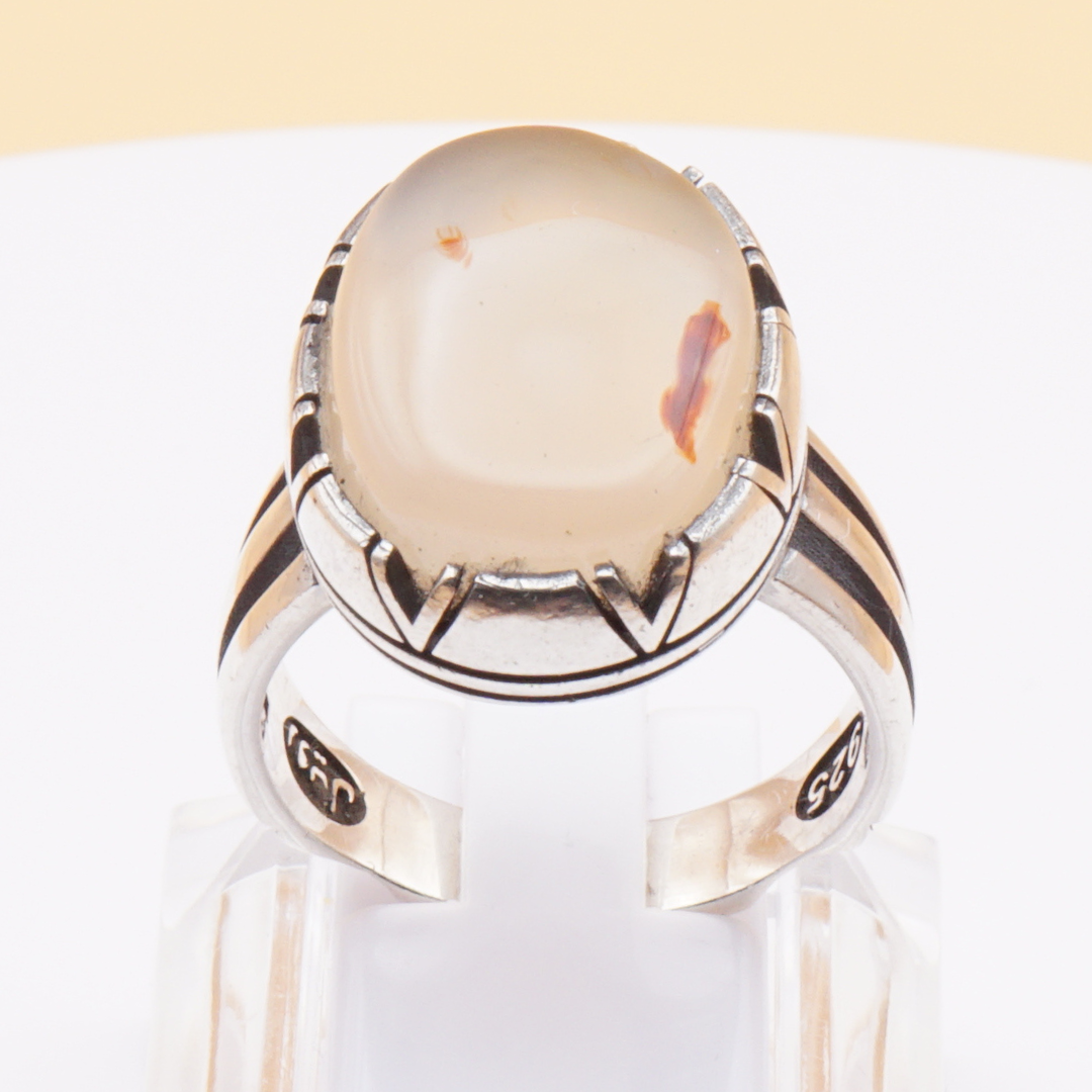 925 Silber Herrenring mit Jemen Achat - Aqeeq Yamani Handarbeit - Royal