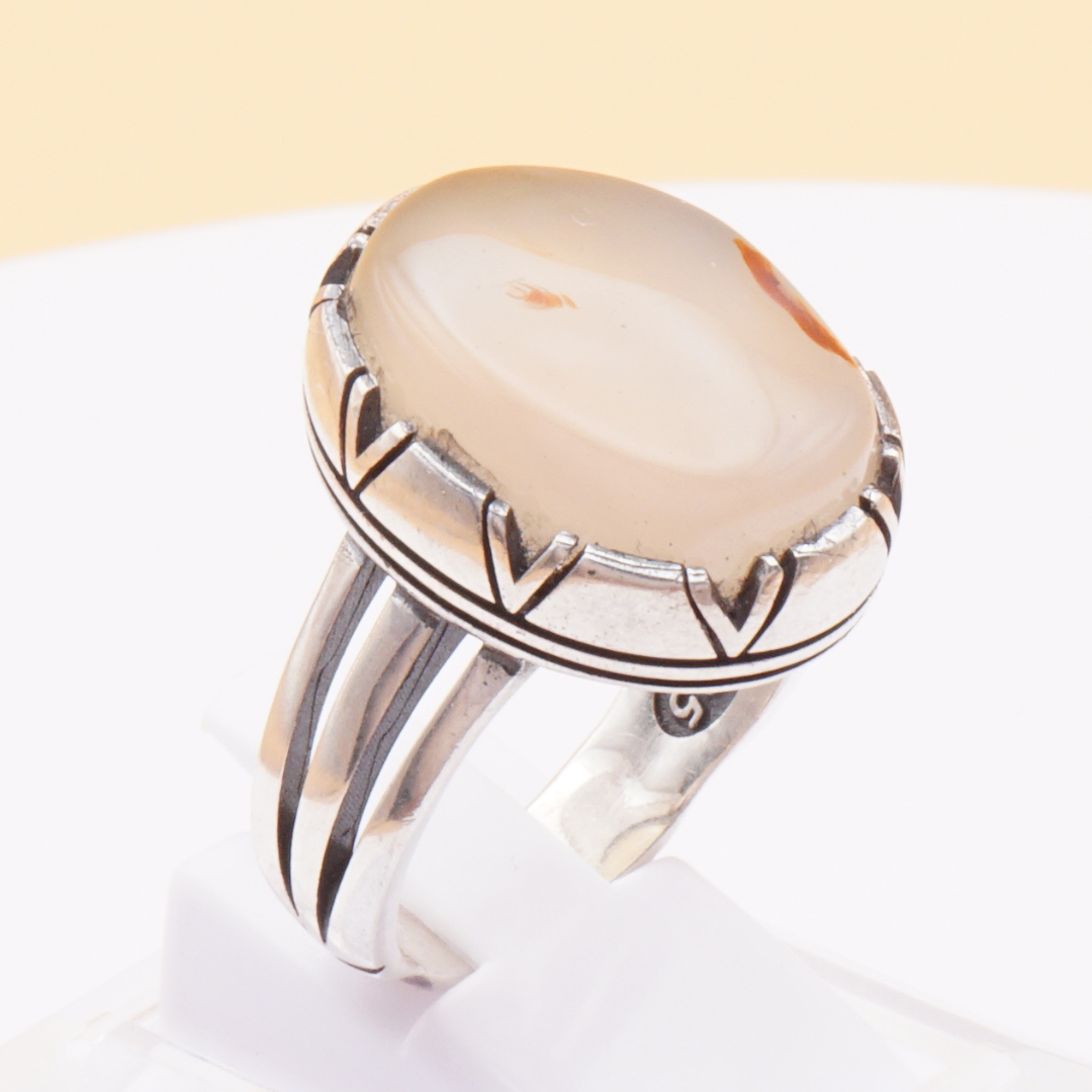 925 Silber Herrenring mit Jemen Achat - Aqeeq Yamani Handarbeit - Royal