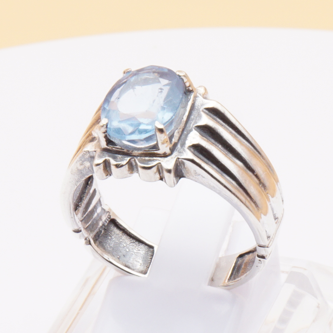 925 Silber Herrenring mit echtem Aquamarin