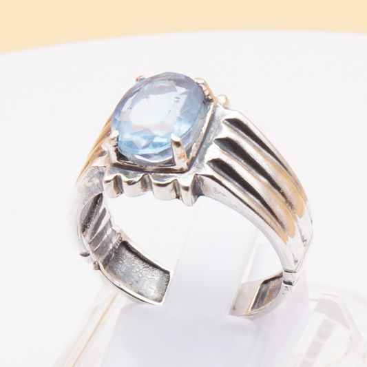 925 Silber Herrenring mit echtem Aquamarin