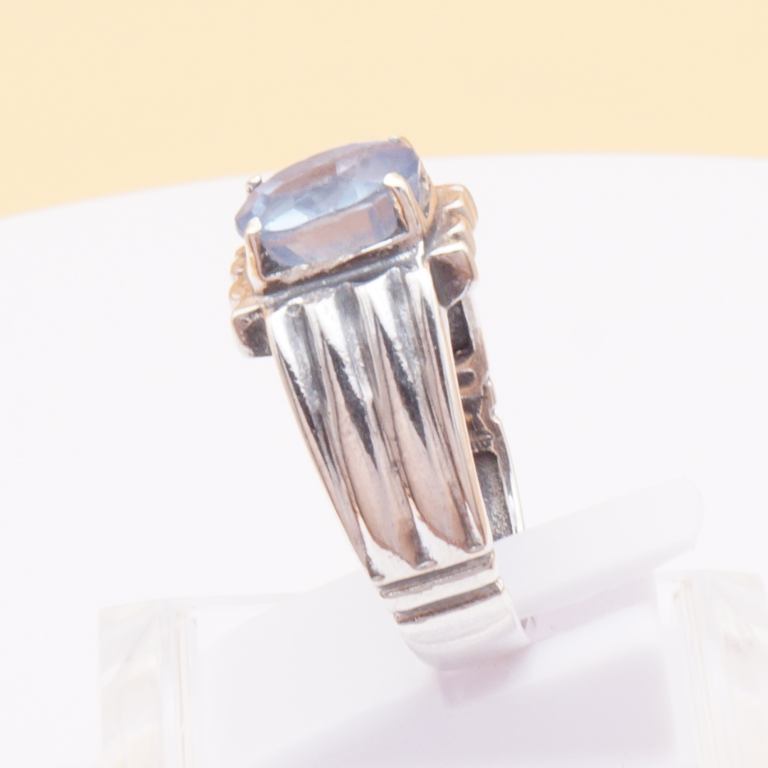925 Silber Herrenring mit echtem Aquamarin
