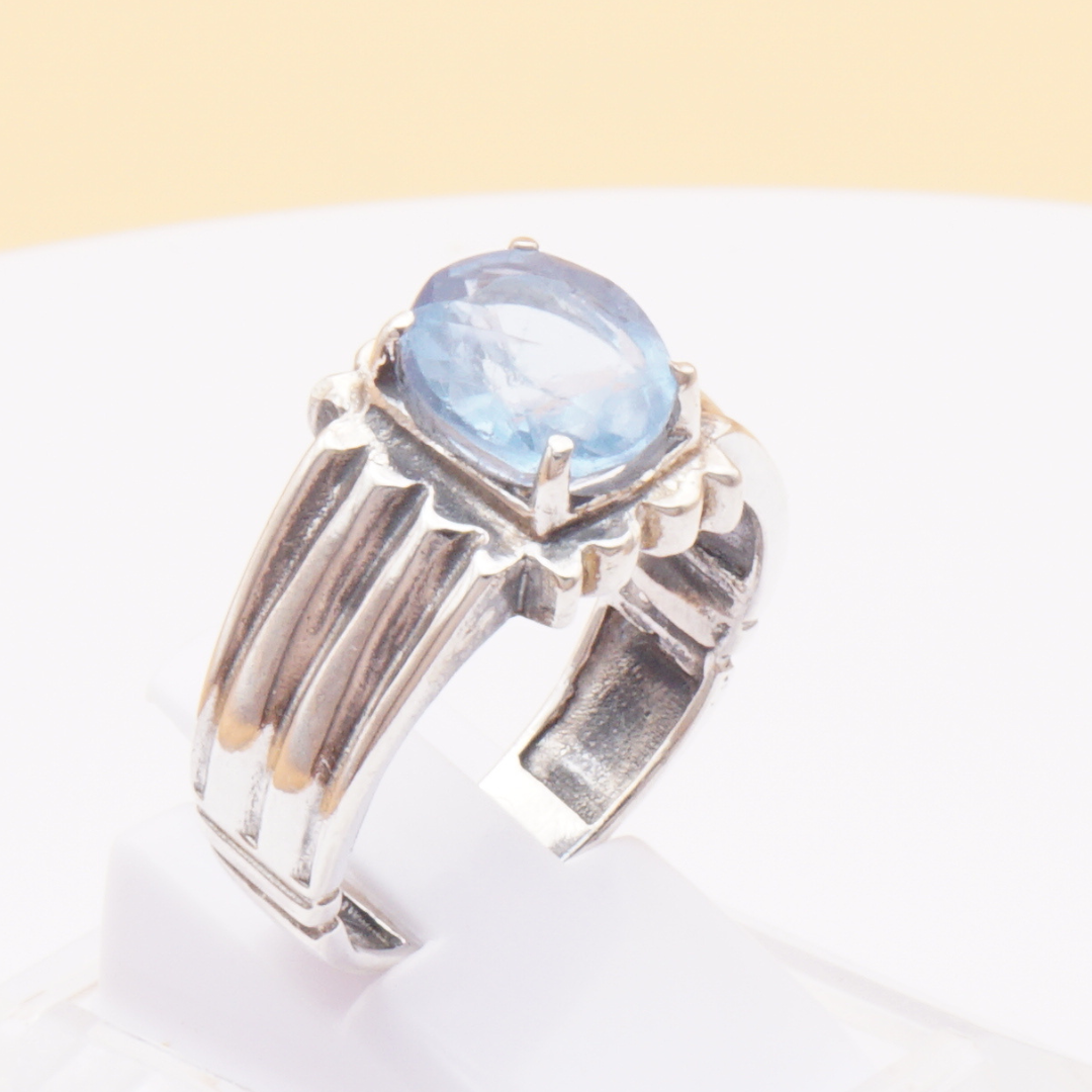 925 Silber Herrenring mit echtem Aquamarin