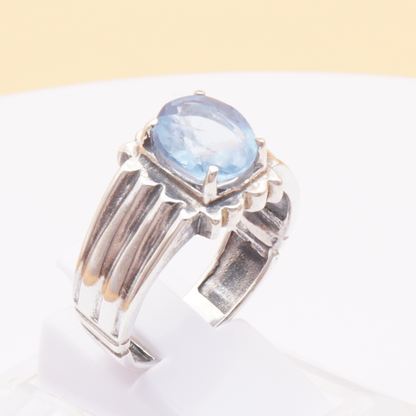 925 Silber Herrenring mit echtem Aquamarin