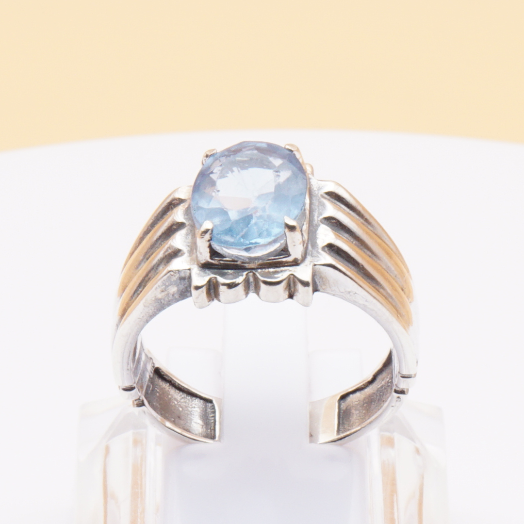 925 Silber Herrenring mit echtem Aquamarin
