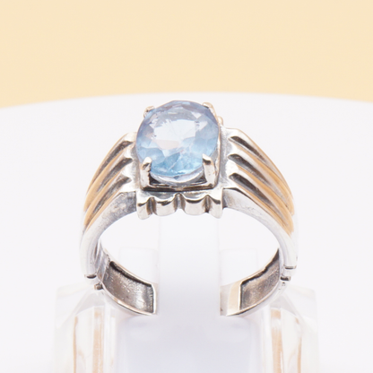 925 Silber Herrenring mit echtem Aquamarin