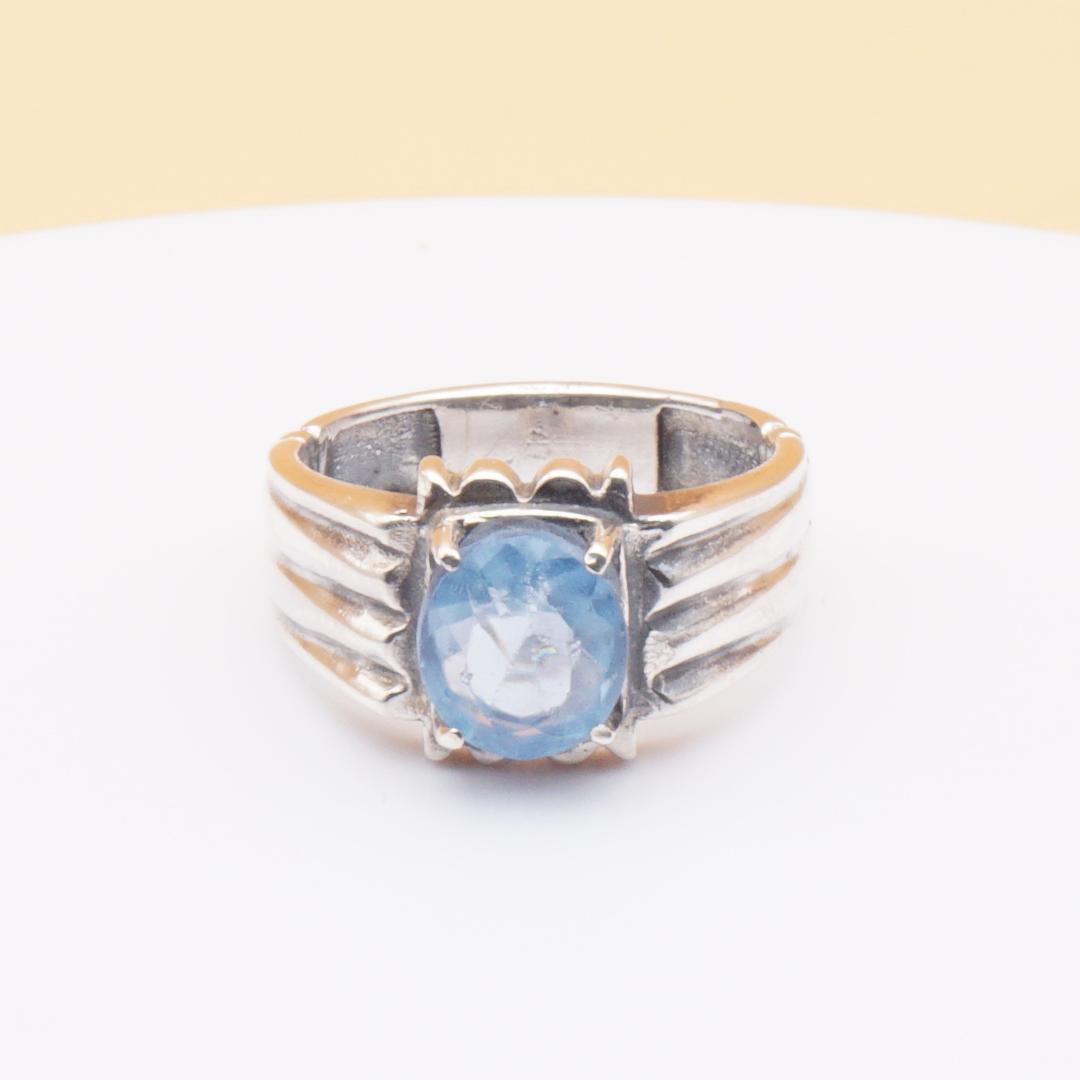 925 Silber Herrenring mit echtem Aquamarin