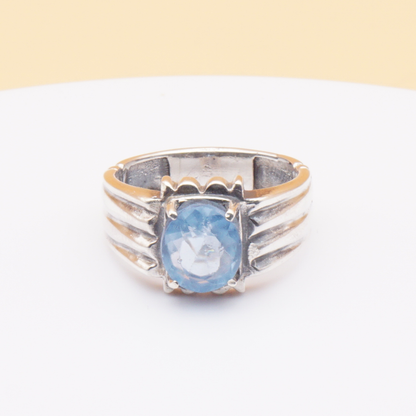 925 Silber Herrenring mit echtem Aquamarin