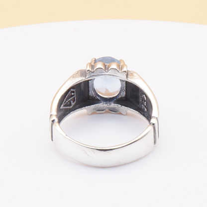 925 Silber Herrenring mit echtem Aquamarin