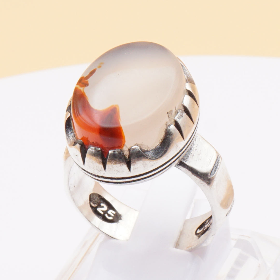925 Silber Herrenring mit Jemen Achat - Aqeeq Yamani Handarbeit - Royal