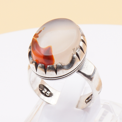 925 Silber Herrenring mit Jemen Achat - Aqeeq Yamani Handarbeit - Royal