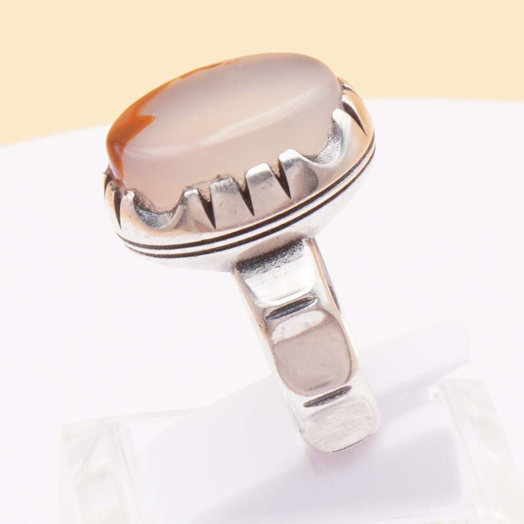 925 Silber Herrenring mit Jemen Achat - Aqeeq Yamani Handarbeit - Royal