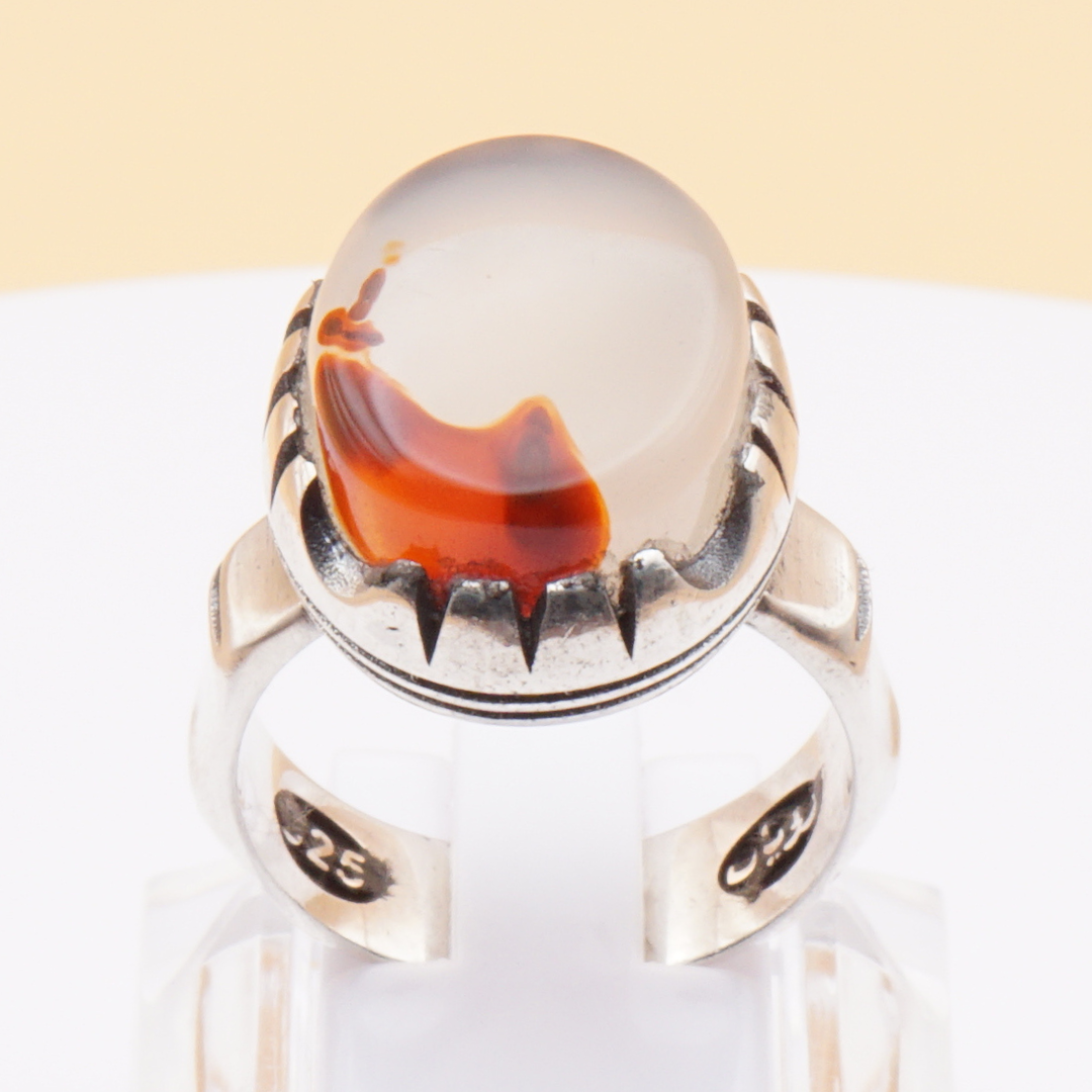925 Silber Herrenring mit Jemen Achat - Aqeeq Yamani Handarbeit - Royal