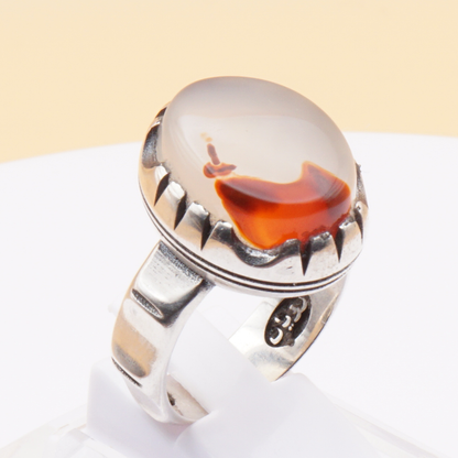 925 Silber Herrenring mit Jemen Achat - Aqeeq Yamani Handarbeit - Royal