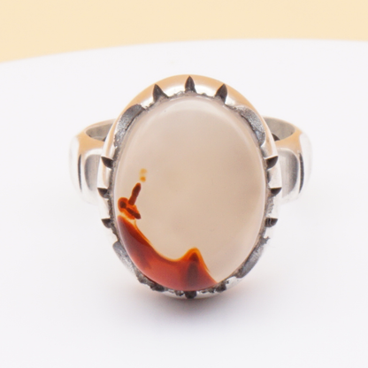 925 Silber Herrenring mit Jemen Achat - Aqeeq Yamani Handarbeit - Royal