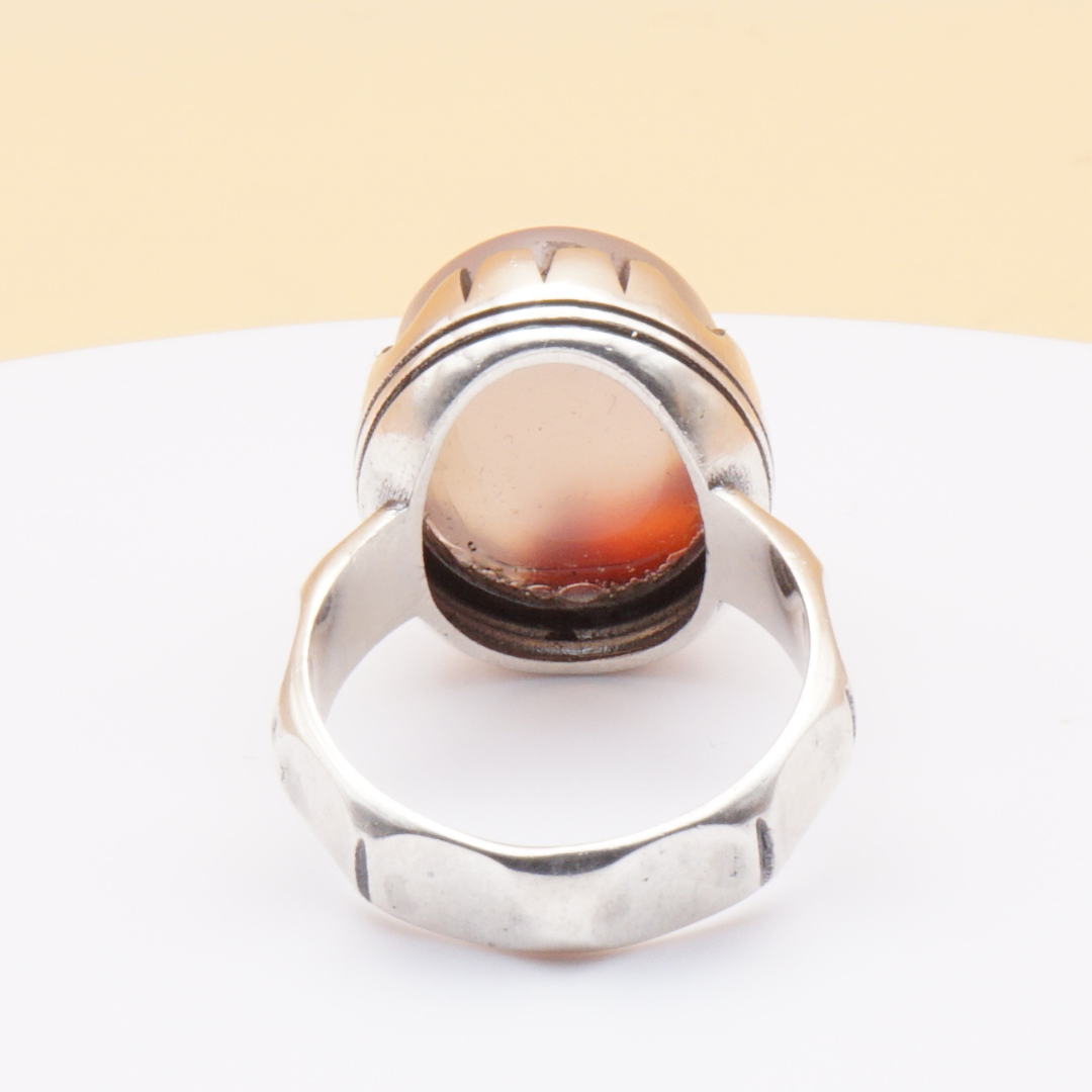 925 Silber Herrenring mit Jemen Achat - Aqeeq Yamani Handarbeit - Royal