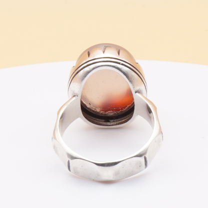925 Silber Herrenring mit Jemen Achat - Aqeeq Yamani Handarbeit - Royal