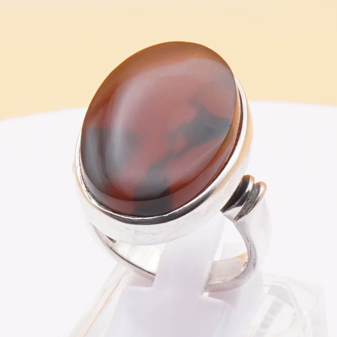 925 Silber Herrenring mit Jemen Achat - Aqeeq Yamani Handarbeit