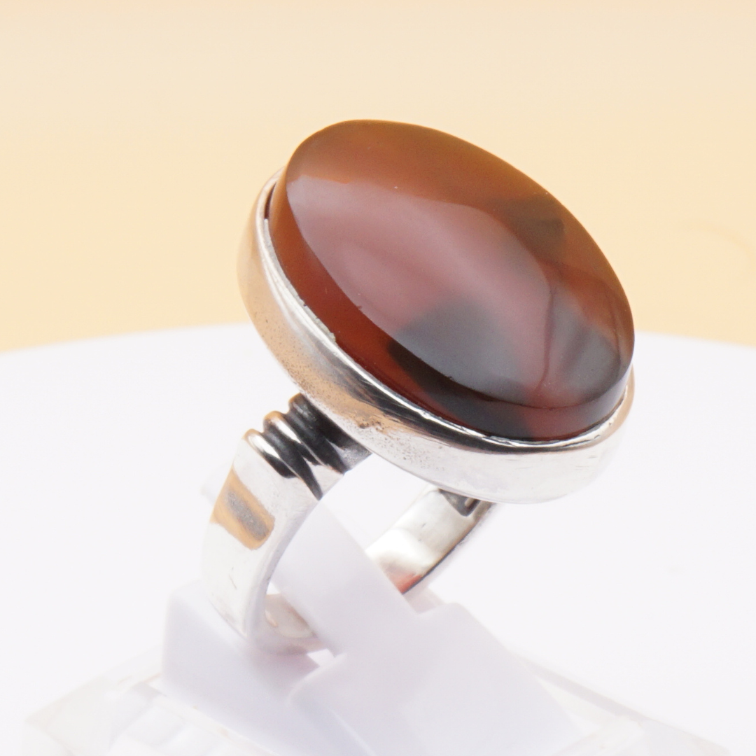 925 Silber Herrenring mit Jemen Achat - Aqeeq Yamani Handarbeit