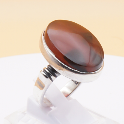 925 Silber Herrenring mit Jemen Achat - Aqeeq Yamani Handarbeit