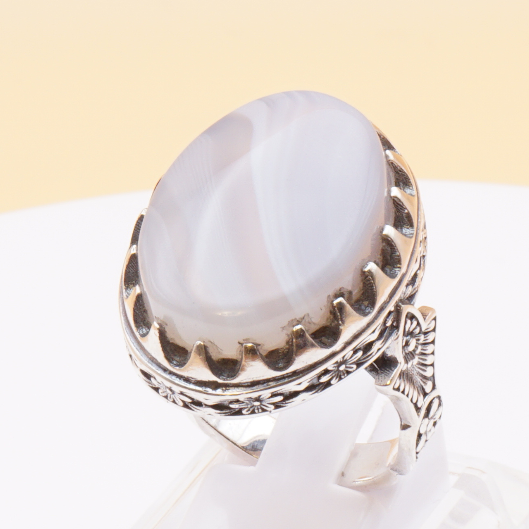 925 Silber Herrenring mit Jemen Achat - Aqeeq Yamani Handarbeit