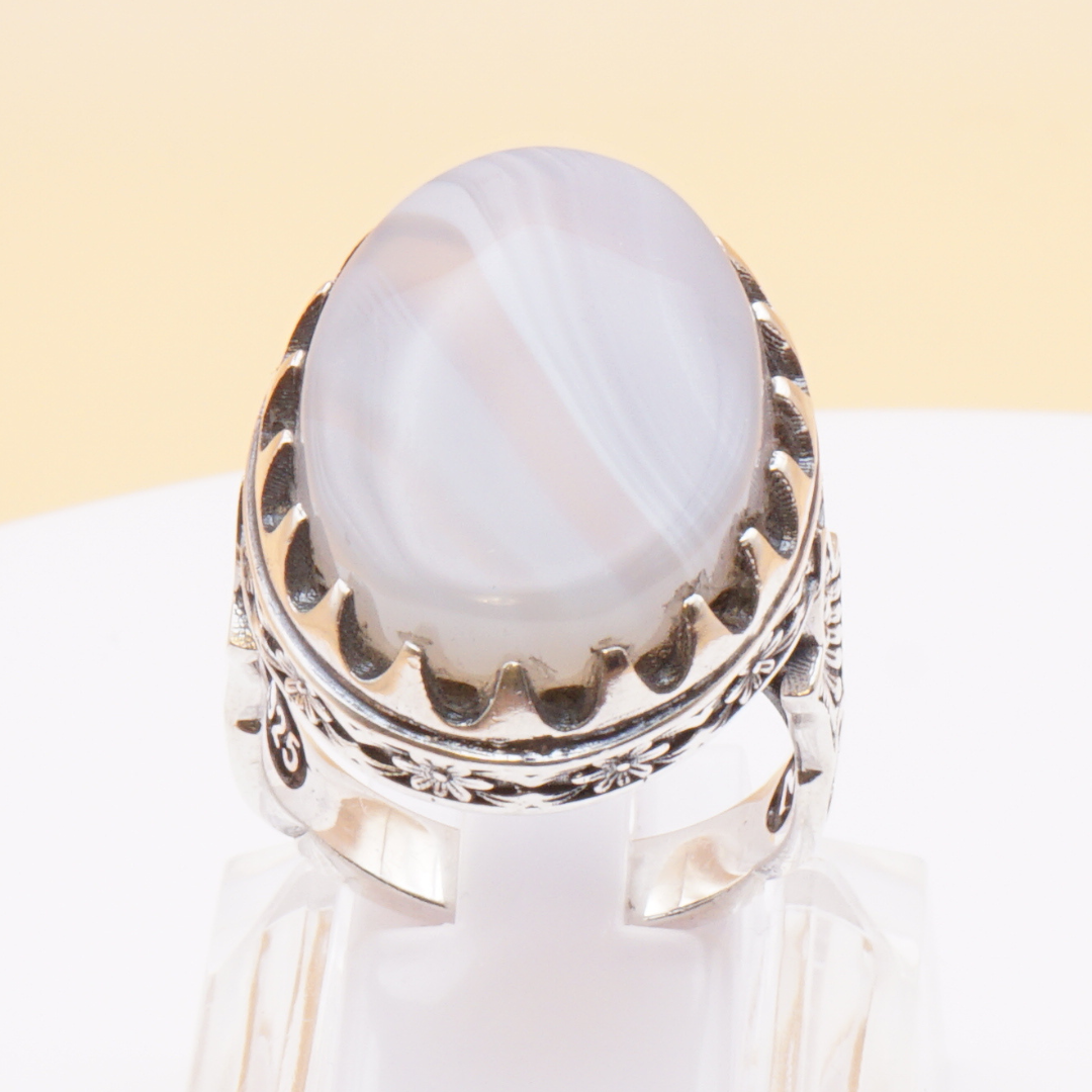 925 Silber Herrenring mit Jemen Achat - Aqeeq Yamani Handarbeit