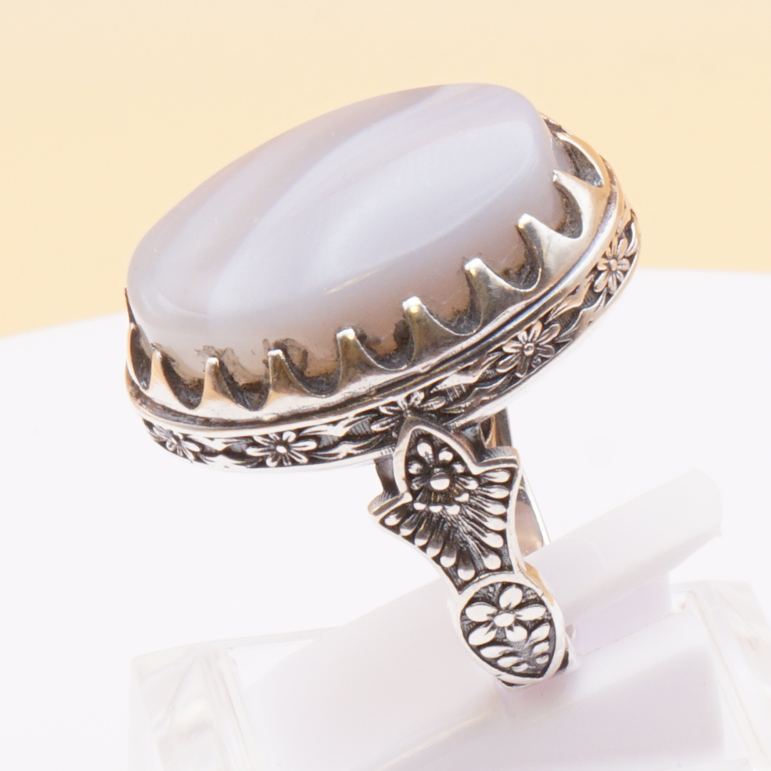 925 Silber Herrenring mit Jemen Achat - Aqeeq Yamani Handarbeit