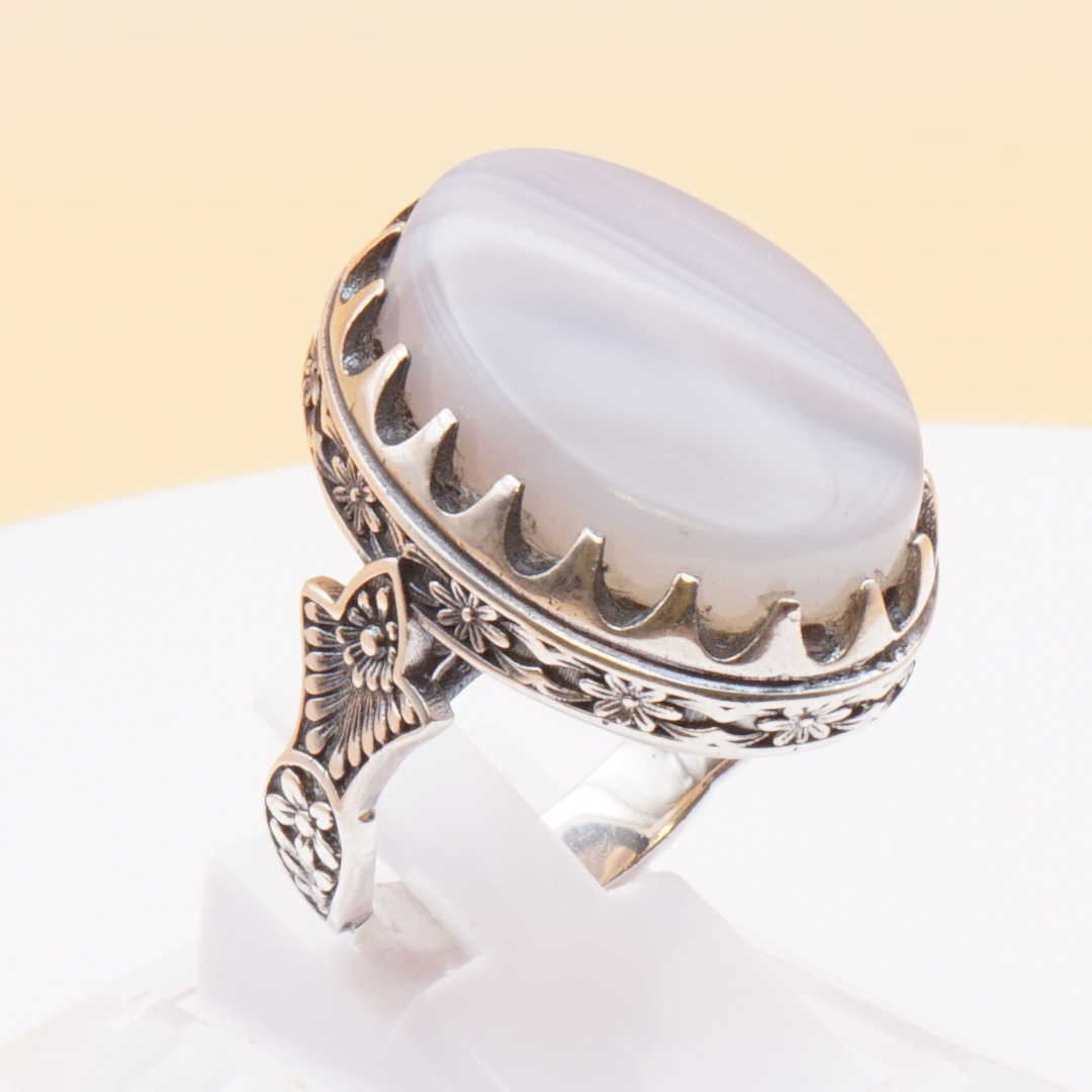 925 Silber Herrenring mit Jemen Achat - Aqeeq Yamani Handarbeit