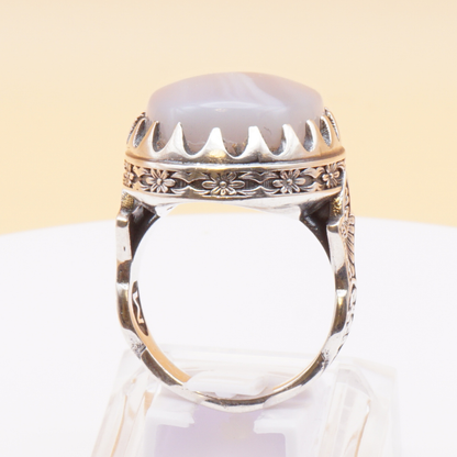 925 Silber Herrenring mit Jemen Achat - Aqeeq Yamani Handarbeit