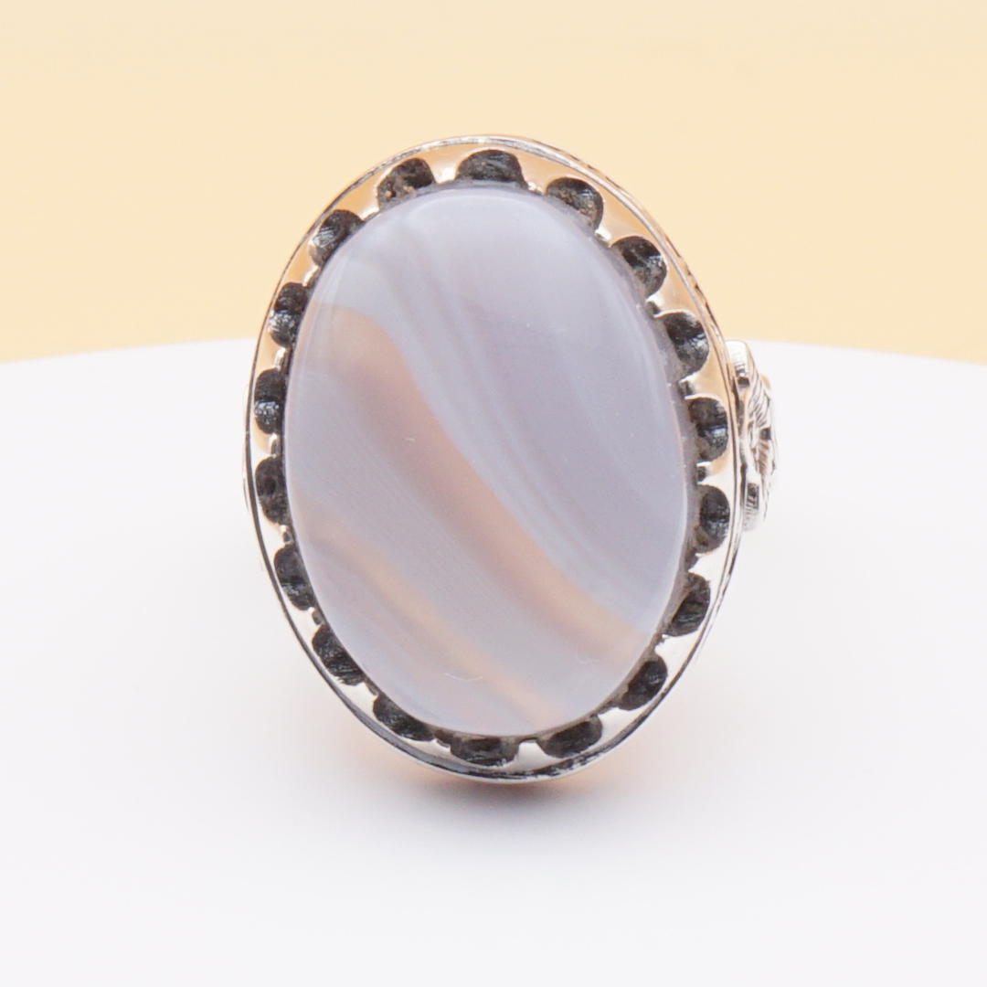 925 Silber Herrenring mit Jemen Achat - Aqeeq Yamani Handarbeit