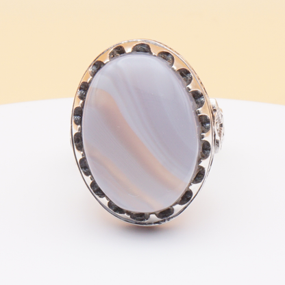 925 Silber Herrenring mit Jemen Achat - Aqeeq Yamani Handarbeit