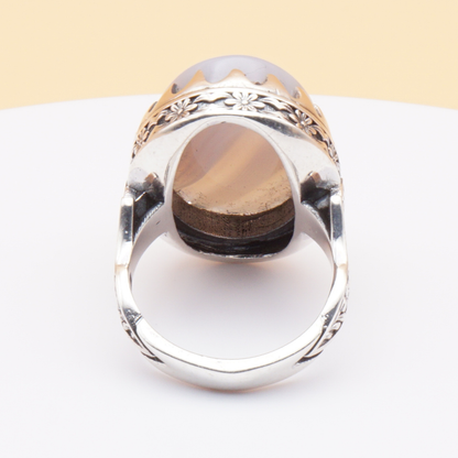925 Silber Herrenring mit Jemen Achat - Aqeeq Yamani Handarbeit