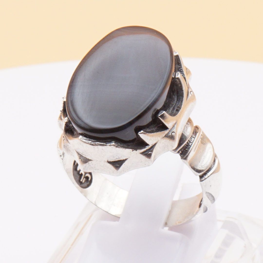 925 Silber Herrenring mit Jemen Achat - Aqeeq Yamani Handarbeit - Royal